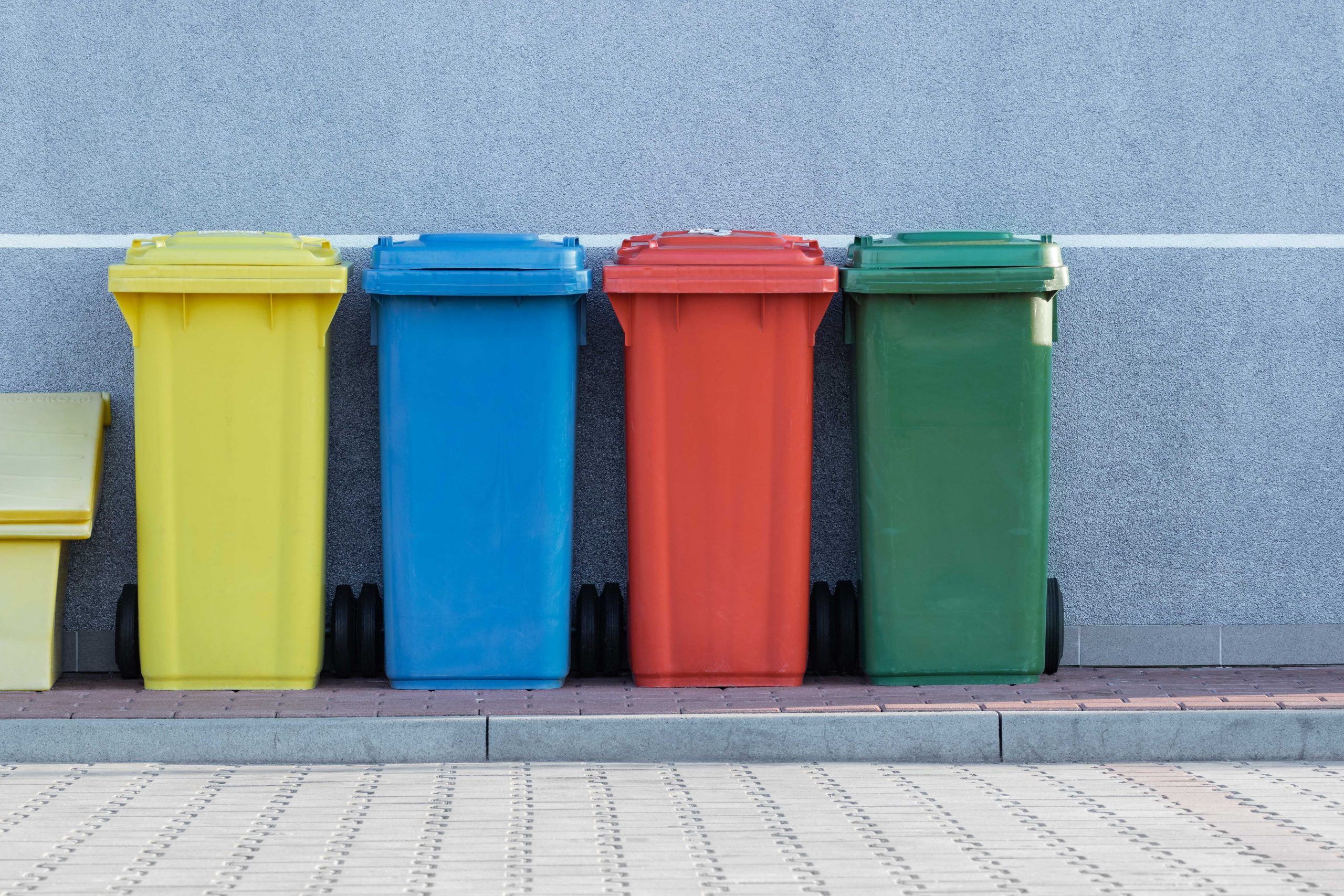 line of colourful bins