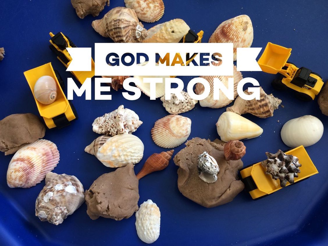 toy diggers and shells and dough